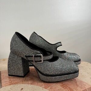 Gianni Bini Silver Glitter Block Heels